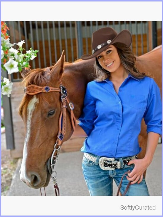 Studded Pinched Cowboy Hat Wide Brim Fedora with Belt Buckle main image 7